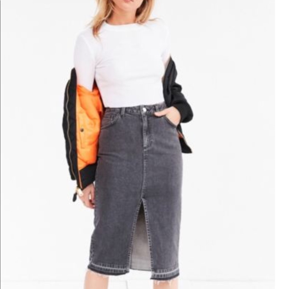 BDG slit midi denim skirt in dark grey wash